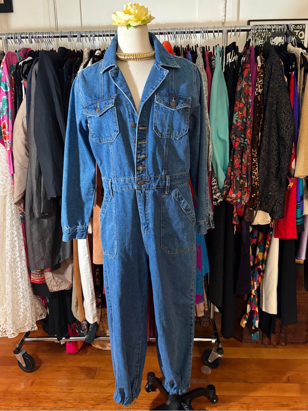 Retro Blue Jean Button Up Boiler Suit / Jumpsuit